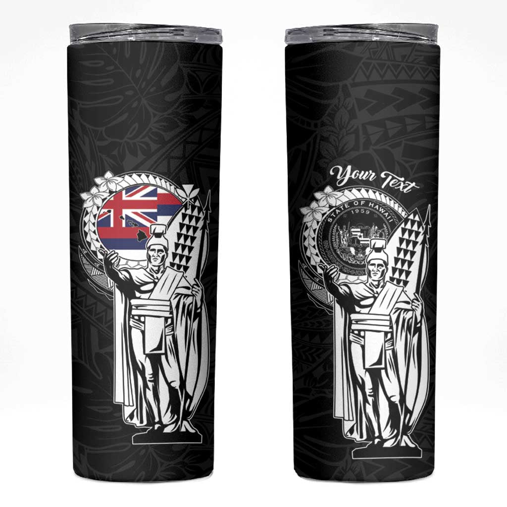 Personalized Hawaii King Kamehameha Skinny Tumbler Flag Polynesian Pattern LT01 Black - Polynesian Pride