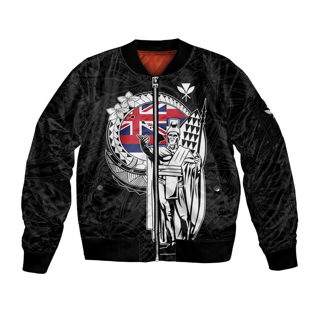Personalized Hawaii King Kamehameha Sleeve Zip Bomber Jacket Flag Polynesian Pattern LT01 Unisex Black - Polynesian Pride