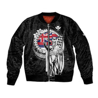 Personalized Hawaii King Kamehameha Sleeve Zip Bomber Jacket Flag Polynesian Pattern LT01 Unisex Black - Polynesian Pride