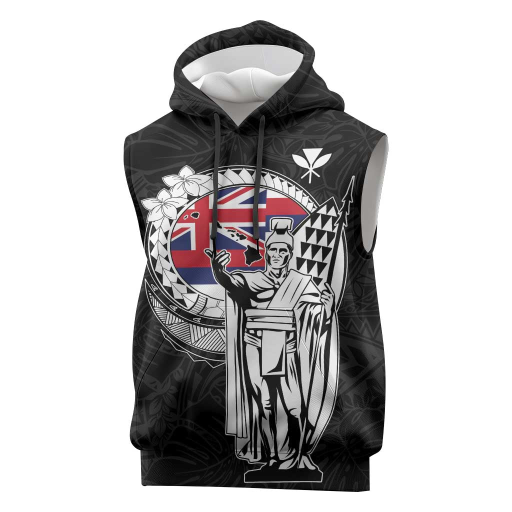 Personalized Hawaii King Kamehameha Sleeveless Hoodie Flag Polynesian Pattern LT01 Black - Polynesian Pride