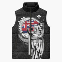 Personalized Hawaii King Kamehameha Sleeveless Puffer Jacket Flag Polynesian Pattern LT01 Unisex Black - Polynesian Pride