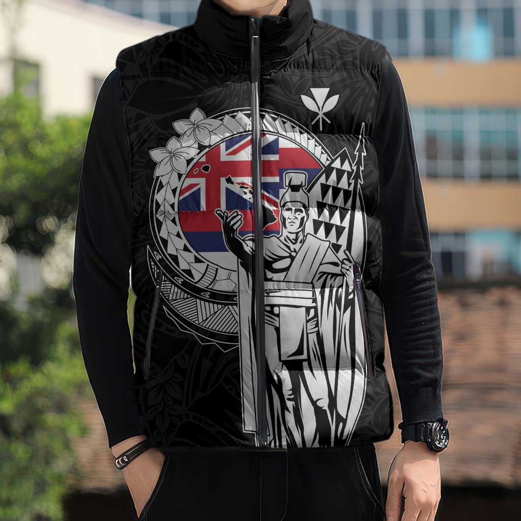 Personalized Hawaii King Kamehameha Sleeveless Puffer Jacket Flag Polynesian Pattern LT01 - Polynesian Pride