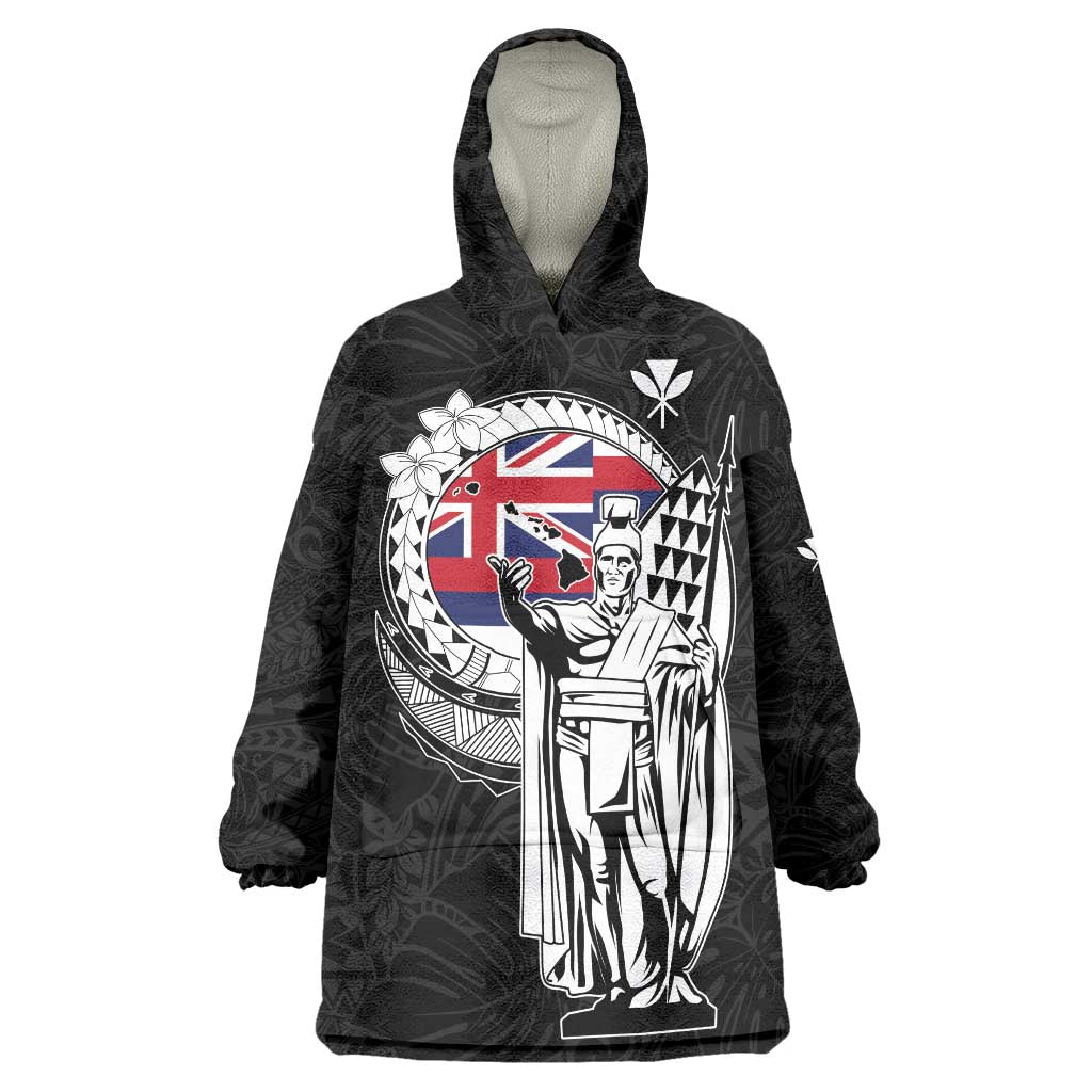 Personalized Hawaii King Kamehameha Wearable Blanket Hoodie Flag Polynesian Pattern LT01 One Size Black - Polynesian Pride