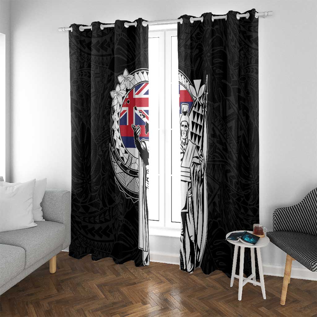 Hawaii King Kamehameha Window Curtain Flag Polynesian Pattern LT01 With Grommets Black - Polynesian Pride