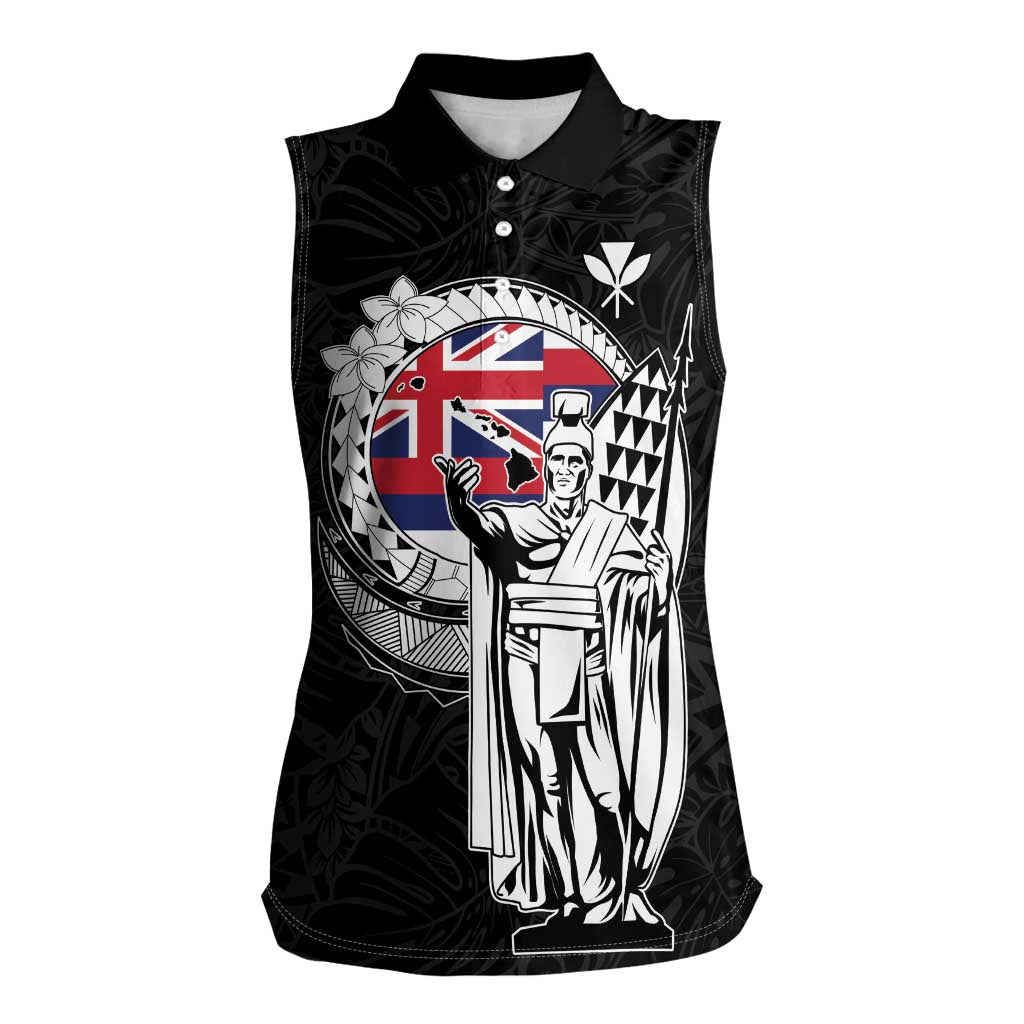 Personalized Hawaii King Kamehameha Women Sleeveless Polo Shirt Flag Polynesian Pattern LT01 Female Black - Polynesian Pride
