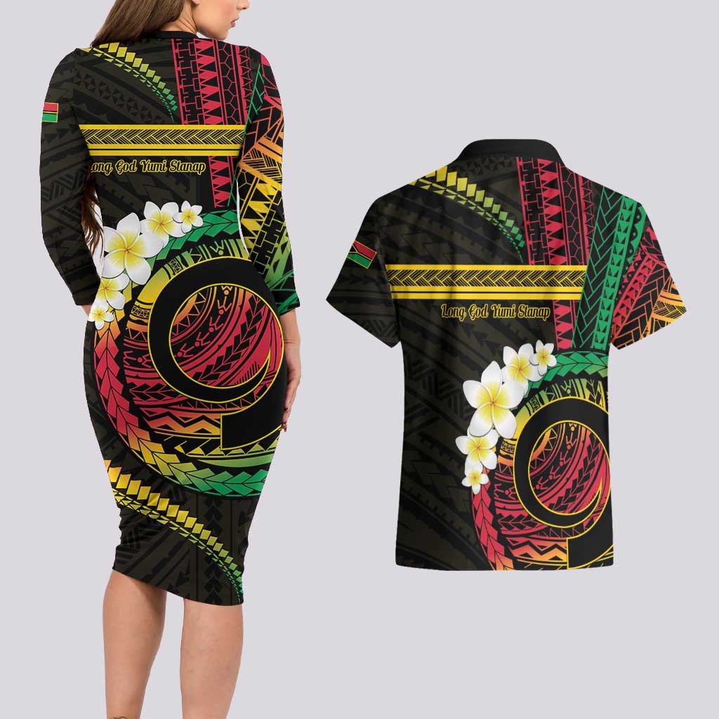 Vanuatu Independence Day Couples Matching Long Sleeve Bodycon Dress and Hawaiian Shirt Yumi 45th Hapi Indipendens Dei LT01 - Polynesian Pride