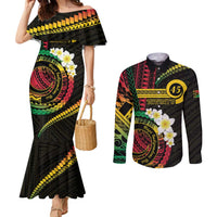 Vanuatu Independence Day Couples Matching Mermaid Dress and Long Sleeve Button Shirt Yumi 45th Hapi Indipendens Dei LT01 Black - Polynesian Pride