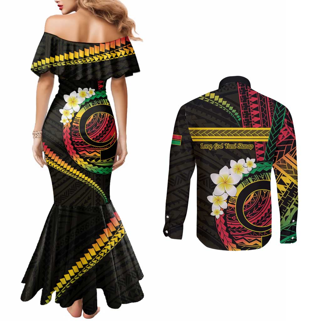 Vanuatu Independence Day Couples Matching Mermaid Dress and Long Sleeve Button Shirt Yumi 45th Hapi Indipendens Dei LT01 - Polynesian Pride