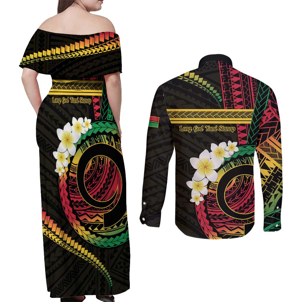 Vanuatu Independence Day Couples Matching Off Shoulder Maxi Dress and Long Sleeve Button Shirt Yumi 45th Hapi Indipendens Dei LT01 - Polynesian Pride