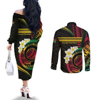 Vanuatu Independence Day Couples Matching Off The Shoulder Long Sleeve Dress and Long Sleeve Button Shirt Yumi 45th Hapi Indipendens Dei LT01 - Polynesian Pride