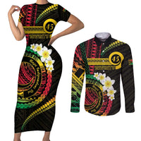 Vanuatu Independence Day Couples Matching Short Sleeve Bodycon Dress and Long Sleeve Button Shirt Yumi 45th Hapi Indipendens Dei LT01 Black - Polynesian Pride