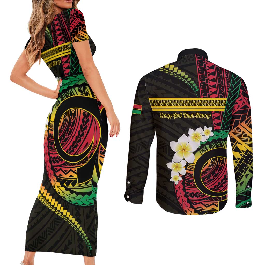 Vanuatu Independence Day Couples Matching Short Sleeve Bodycon Dress and Long Sleeve Button Shirt Yumi 45th Hapi Indipendens Dei LT01 - Polynesian Pride