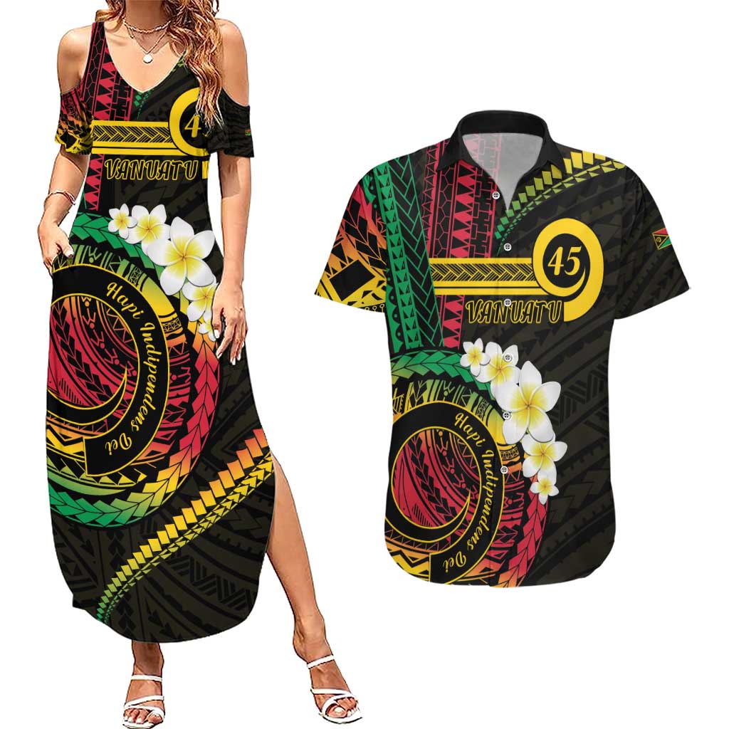 Vanuatu Independence Day Couples Matching Summer Maxi Dress and Hawaiian Shirt Yumi 45th Hapi Indipendens Dei LT01 Black - Polynesian Pride