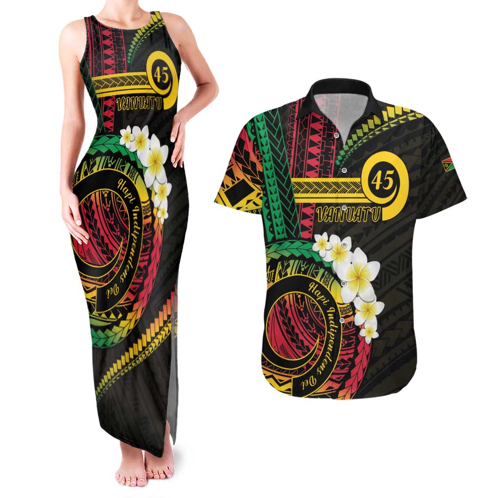 Vanuatu Independence Day Couples Matching Tank Maxi Dress and Hawaiian Shirt Yumi 45th Hapi Indipendens Dei LT01 Black - Polynesian Pride