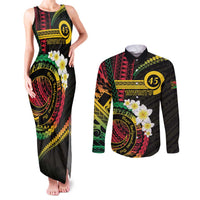 Vanuatu Independence Day Couples Matching Tank Maxi Dress and Long Sleeve Button Shirt Yumi 45th Hapi Indipendens Dei LT01 Black - Polynesian Pride