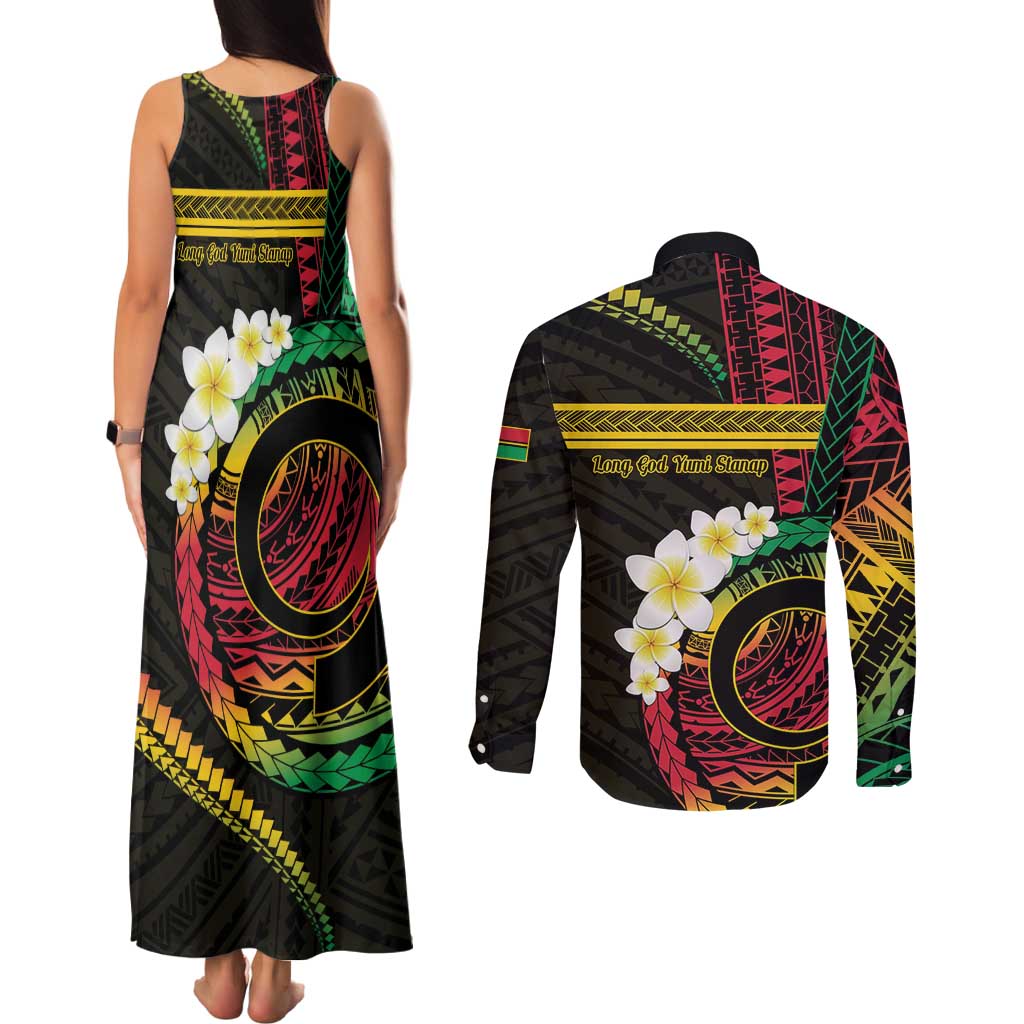 Vanuatu Independence Day Couples Matching Tank Maxi Dress and Long Sleeve Button Shirt Yumi 45th Hapi Indipendens Dei LT01 - Polynesian Pride