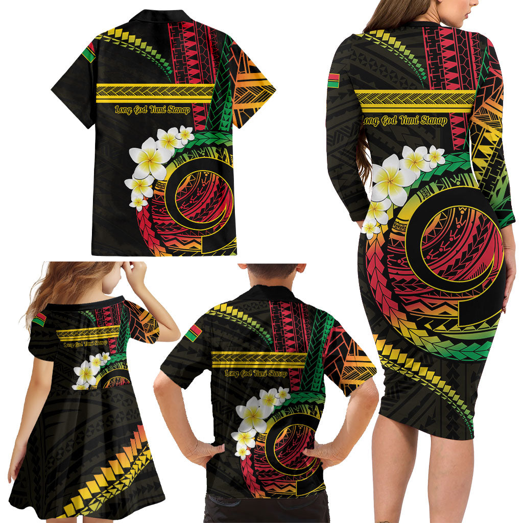 Vanuatu Independence Day Family Matching Long Sleeve Bodycon Dress and Hawaiian Shirt Yumi 46th Hapi Indipendens Dei LT01 - Polynesian Pride