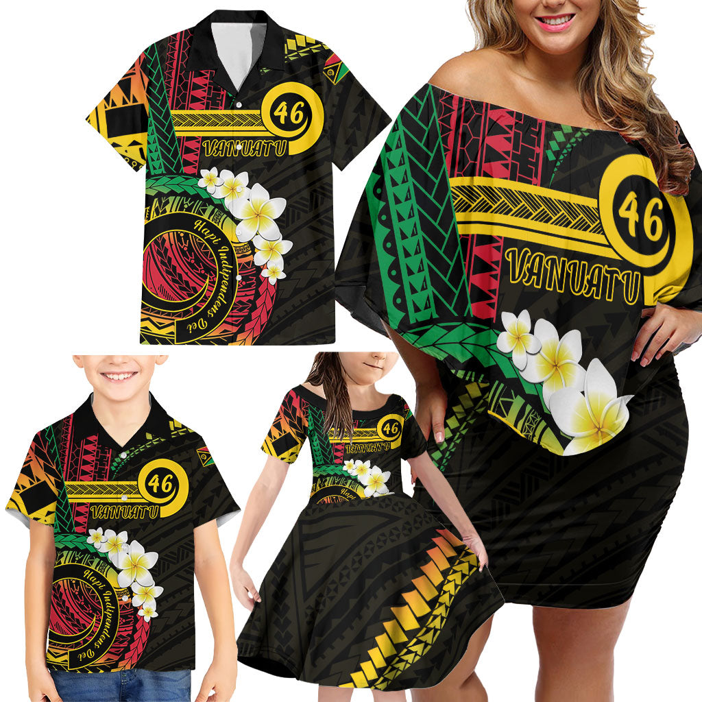 Vanuatu Independence Day Family Matching Off Shoulder Short Dress and Hawaiian Shirt Yumi 46th Hapi Indipendens Dei LT01 - Polynesian Pride