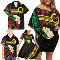 Vanuatu Independence Day Family Matching Off Shoulder Short Dress and Hawaiian Shirt Yumi 46th Hapi Indipendens Dei LT01 - Polynesian Pride