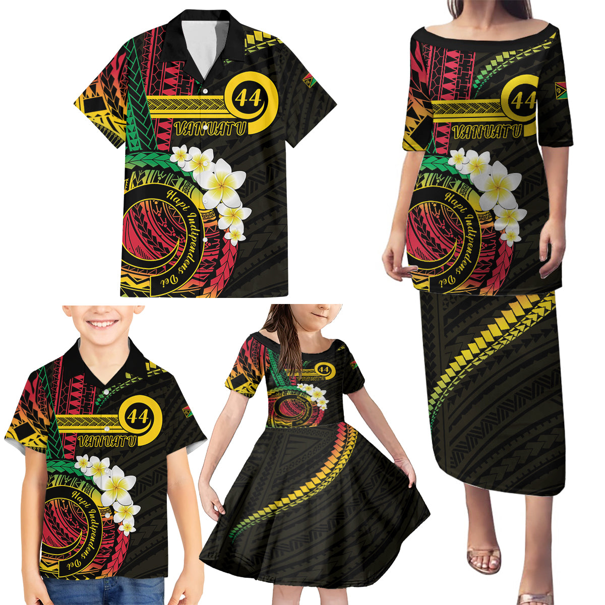 Vanuatu Independence Day Family Matching Puletasi and Hawaiian Shirt Yumi 44th Hapi Indipendens Dei