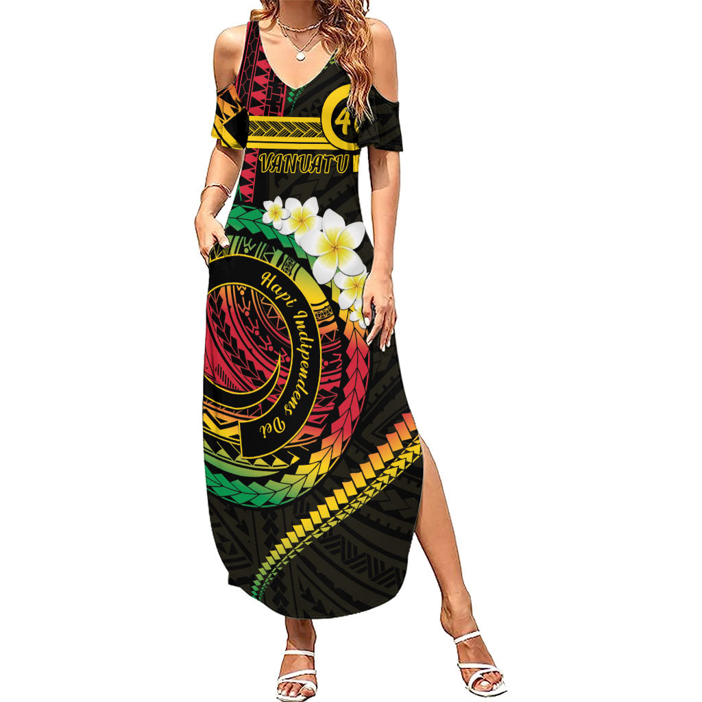 Vanuatu Independence Day Family Matching Summer Maxi Dress and Hawaiian Shirt Yumi 46th Hapi Indipendens Dei LT01 Mom's Dress Black - Polynesian Pride
