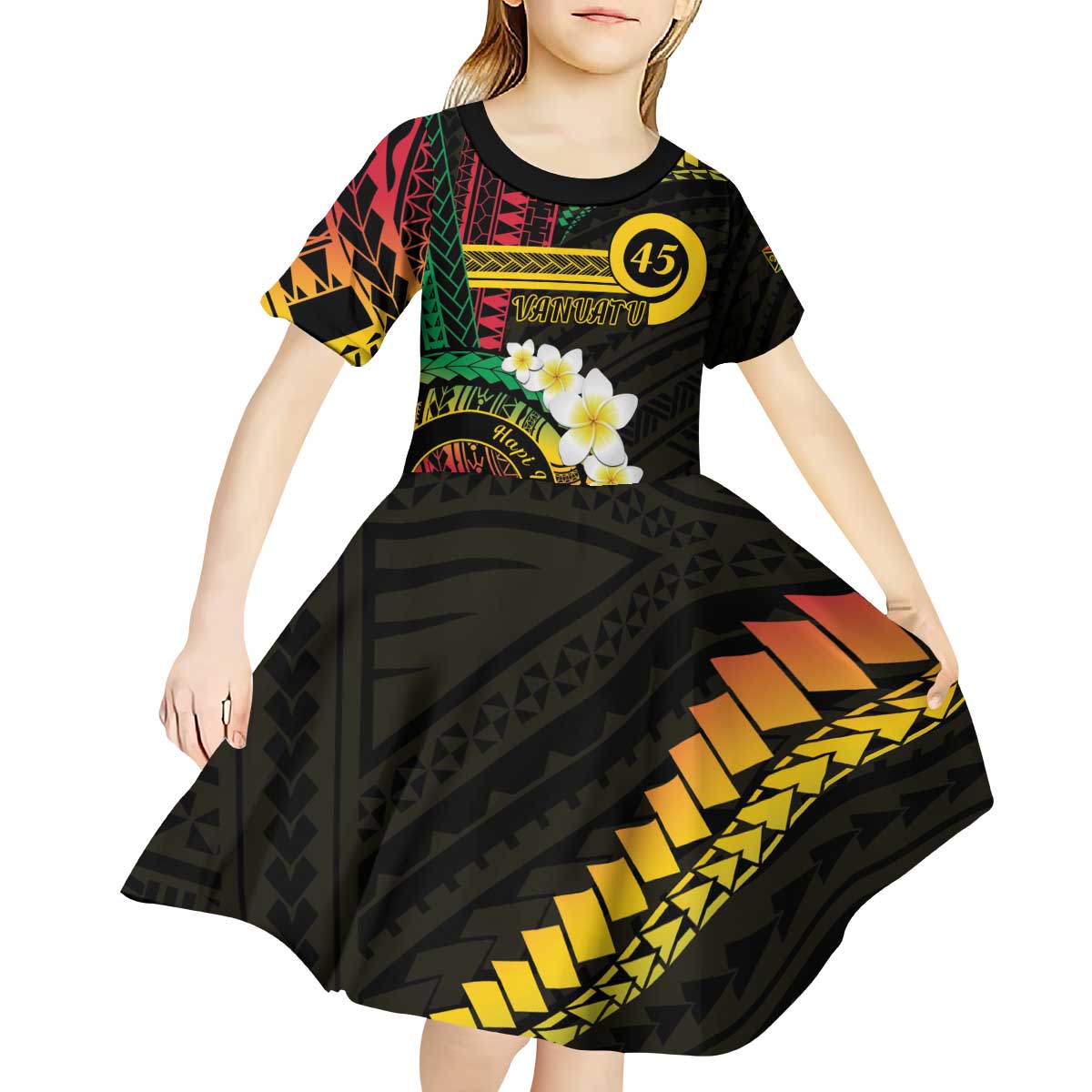 Vanuatu Independence Day Kid Short Sleeve Dress Yumi 45th Hapi Indipendens Dei LT01