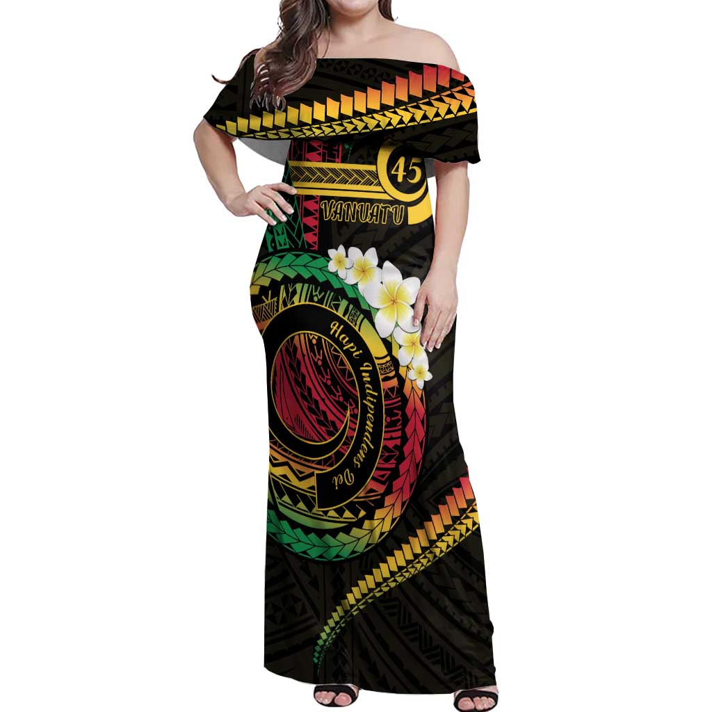 Vanuatu Independence Day Off Shoulder Maxi Dress Yumi 45th Hapi Indipendens Dei LT01 Women Black - Polynesian Pride