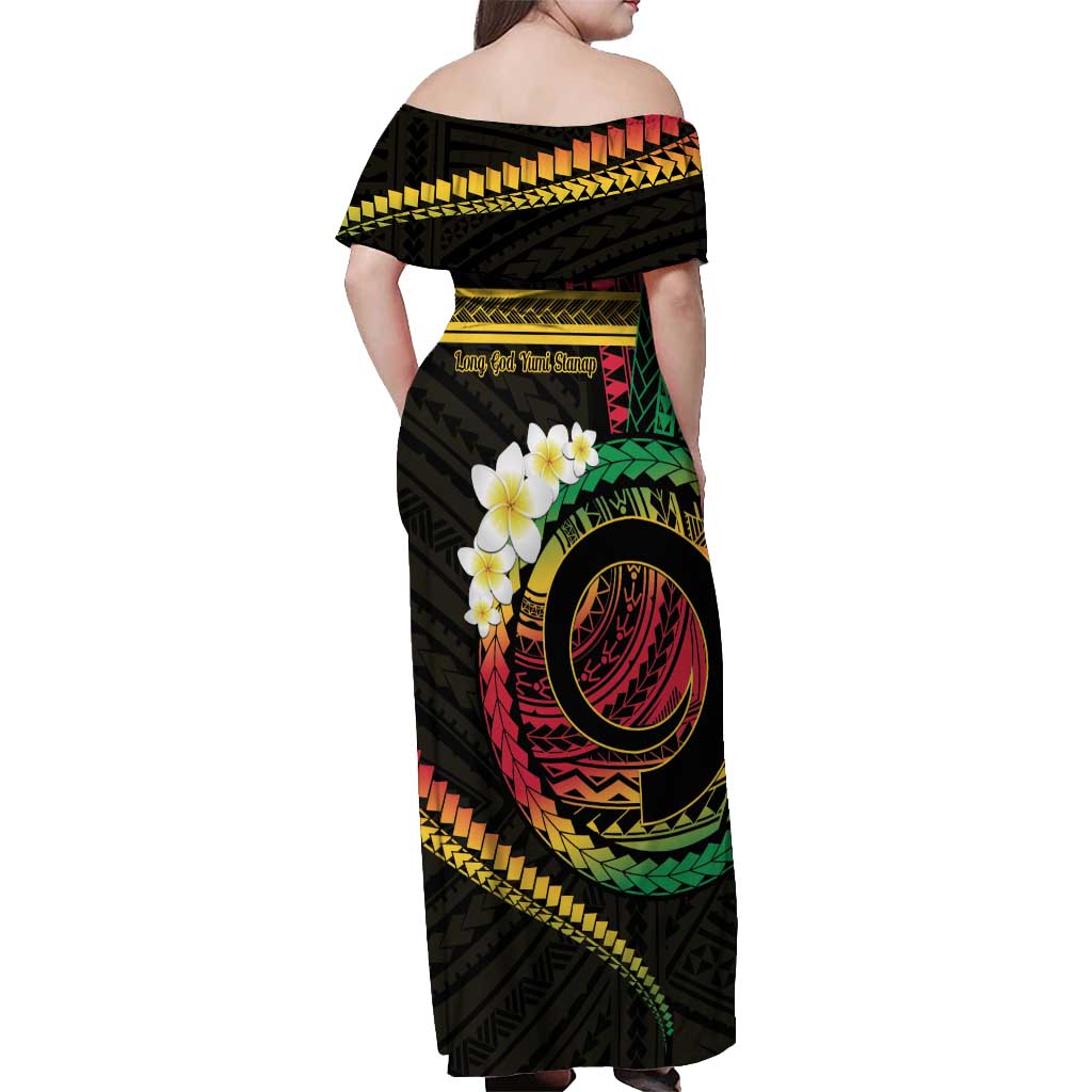 Vanuatu Independence Day Off Shoulder Maxi Dress Yumi 45th Hapi Indipendens Dei LT01 - Polynesian Pride