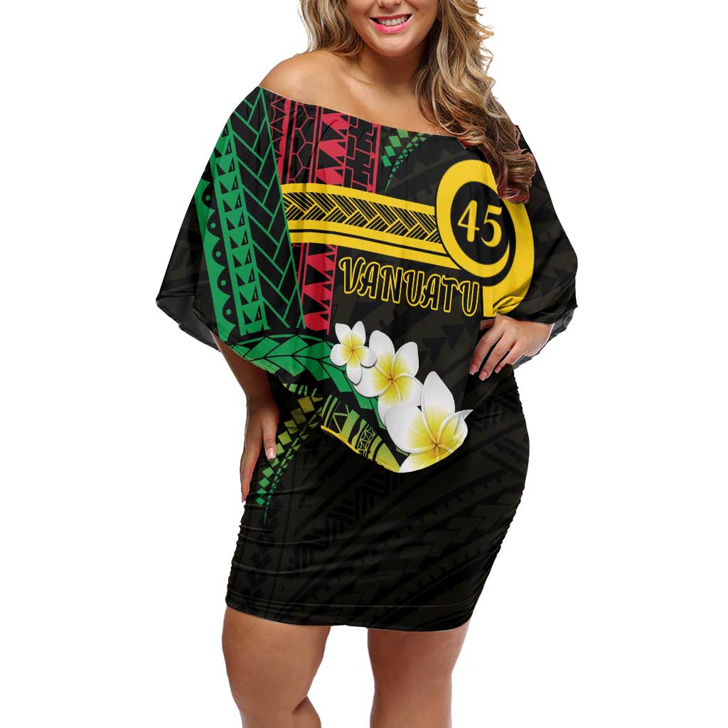 Vanuatu Independence Day Off Shoulder Short Dress Yumi 45th Hapi Indipendens Dei LT01 Women Black - Polynesian Pride