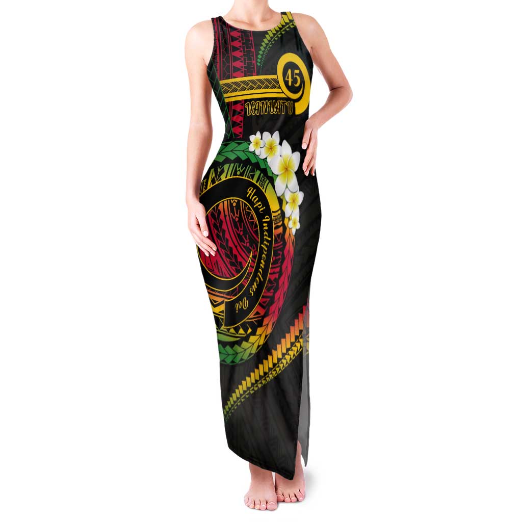Vanuatu Independence Day Tank Maxi Dress Yumi 45th Hapi Indipendens Dei LT01 Women Black - Polynesian Pride