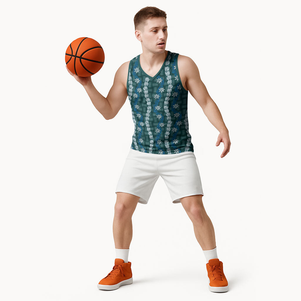 Pikake Maile Tiare Lei Basketball Jersey Polu Lauhala Pattern