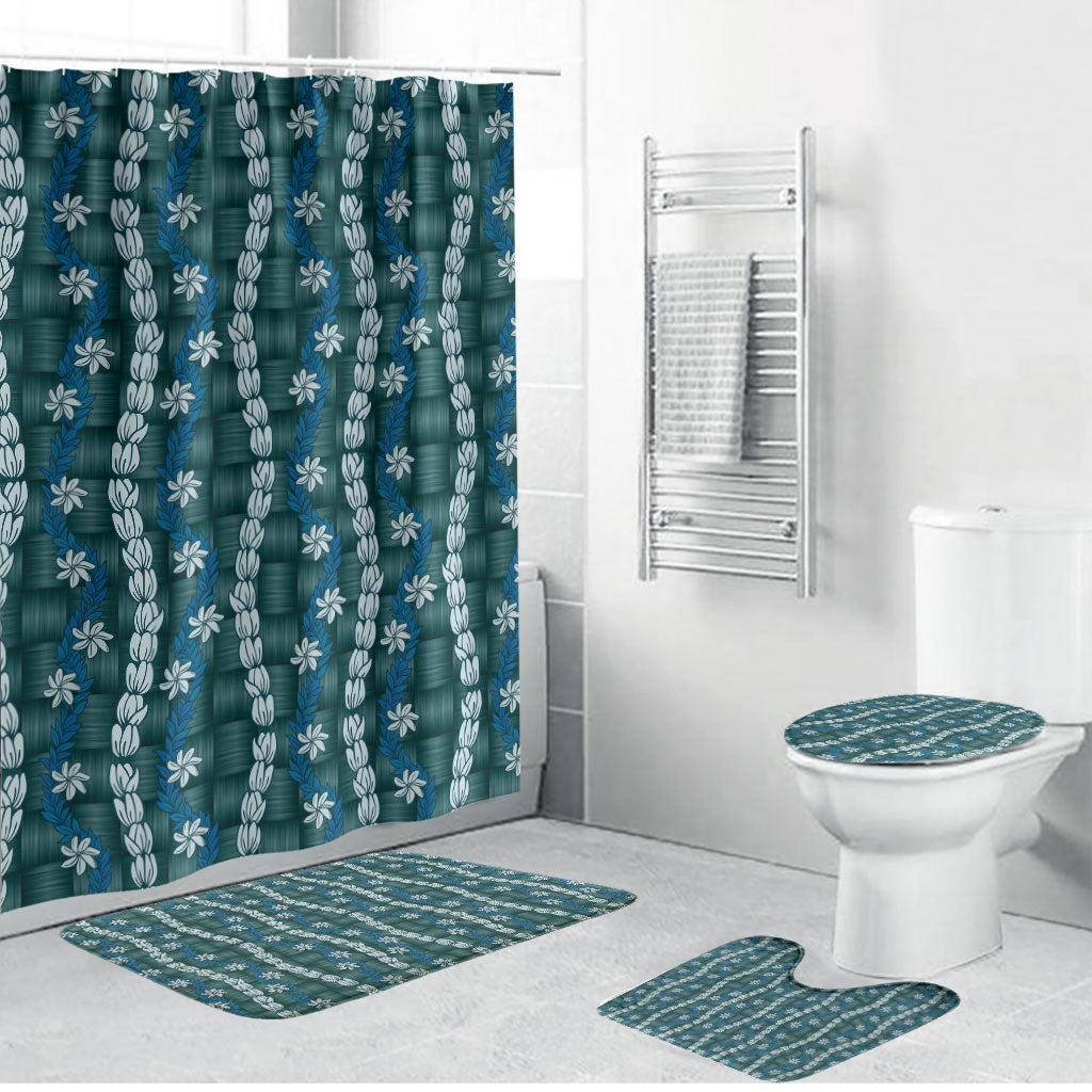 Pikake Maile Tiare Lei Bathroom Set Polu Lauhala Pattern LT01 Bathroom Set (4 pcs) Blue - Polynesian Pride