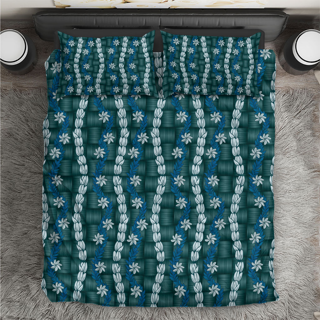Pikake Maile Tiare Lei Bedding Set Polu Lauhala Pattern LT01 Blue - Polynesian Pride