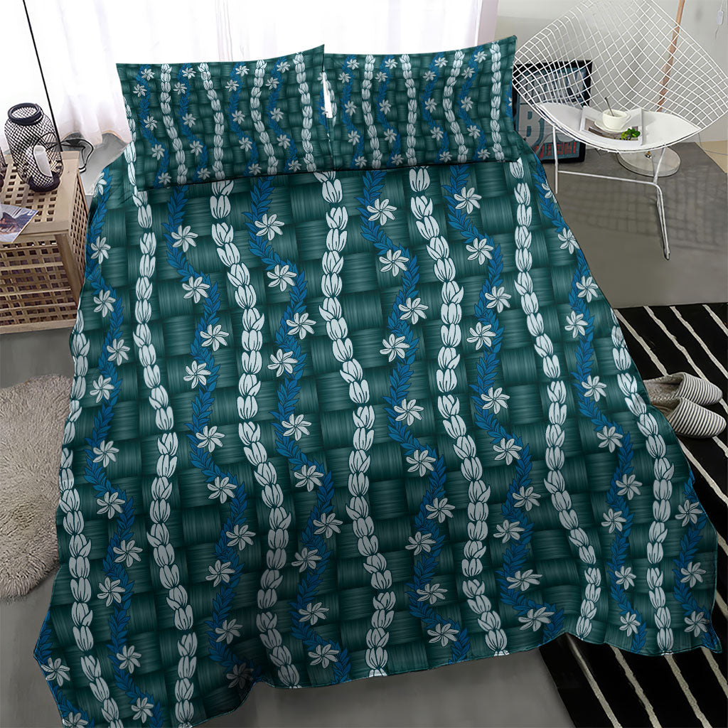 Pikake Maile Tiare Lei Bedding Set Polu Lauhala Pattern