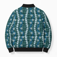 Pikake Maile Tiare Lei Bomber Puffer Jacket Polu Lauhala Pattern
