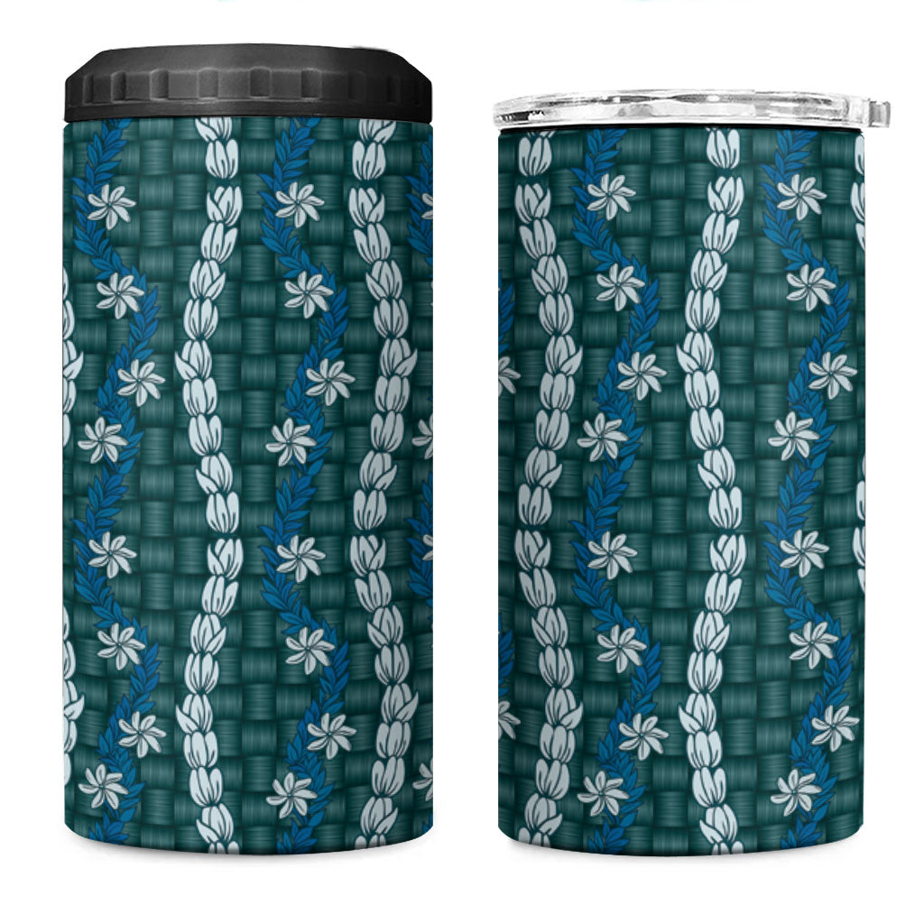 Pikake Maile Tiare Lei 4 in 1 Can Cooler Tumbler Polu Lauhala Pattern