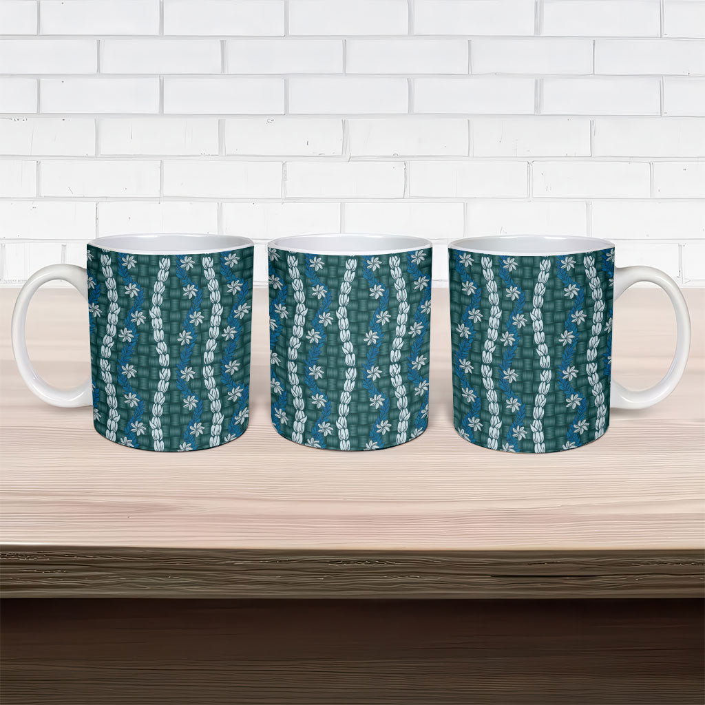 Pikake Maile Tiare Lei Ceramic Mug Polu Lauhala Pattern