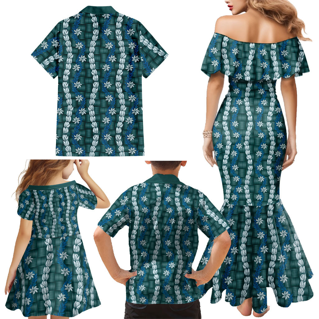 Pikake Maile Tiare Lei Family Matching Mermaid Dress and Hawaiian Shirt Polu Lauhala Pattern