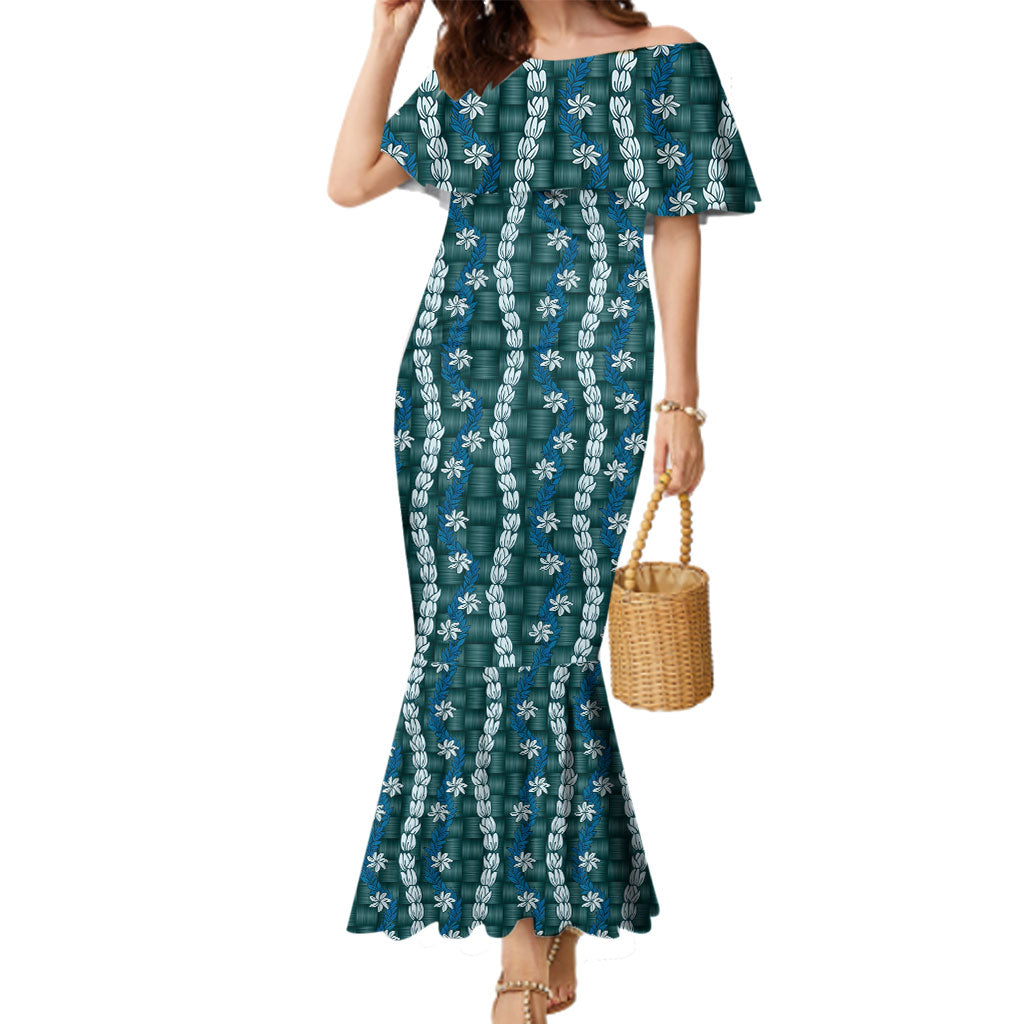 Pikake Maile Tiare Lei Family Matching Mermaid Dress and Hawaiian Shirt Polu Lauhala Pattern