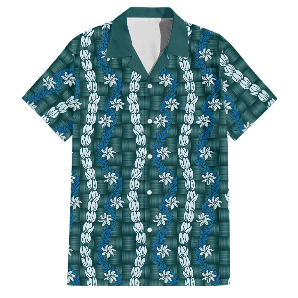 Pikake Maile Tiare Lei Family Matching Off The Shoulder Long Sleeve Dress and Hawaiian Shirt Polu Lauhala Pattern