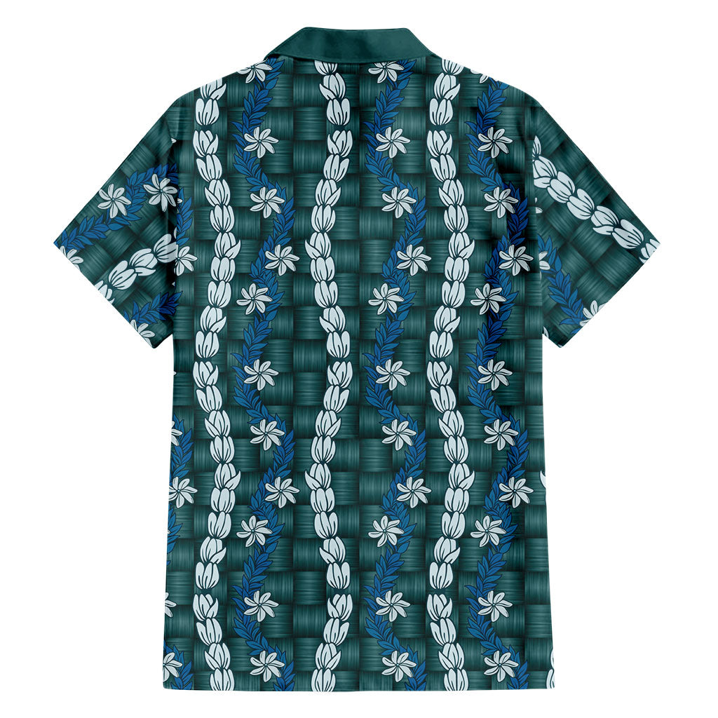 Pikake Maile Tiare Lei Family Matching Short Sleeve Bodycon Dress and Hawaiian Shirt Polu Lauhala Pattern