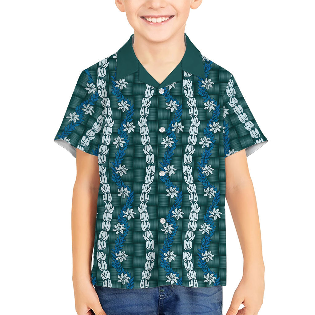 Pikake Maile Tiare Lei Family Matching Short Sleeve Bodycon Dress and Hawaiian Shirt Polu Lauhala Pattern