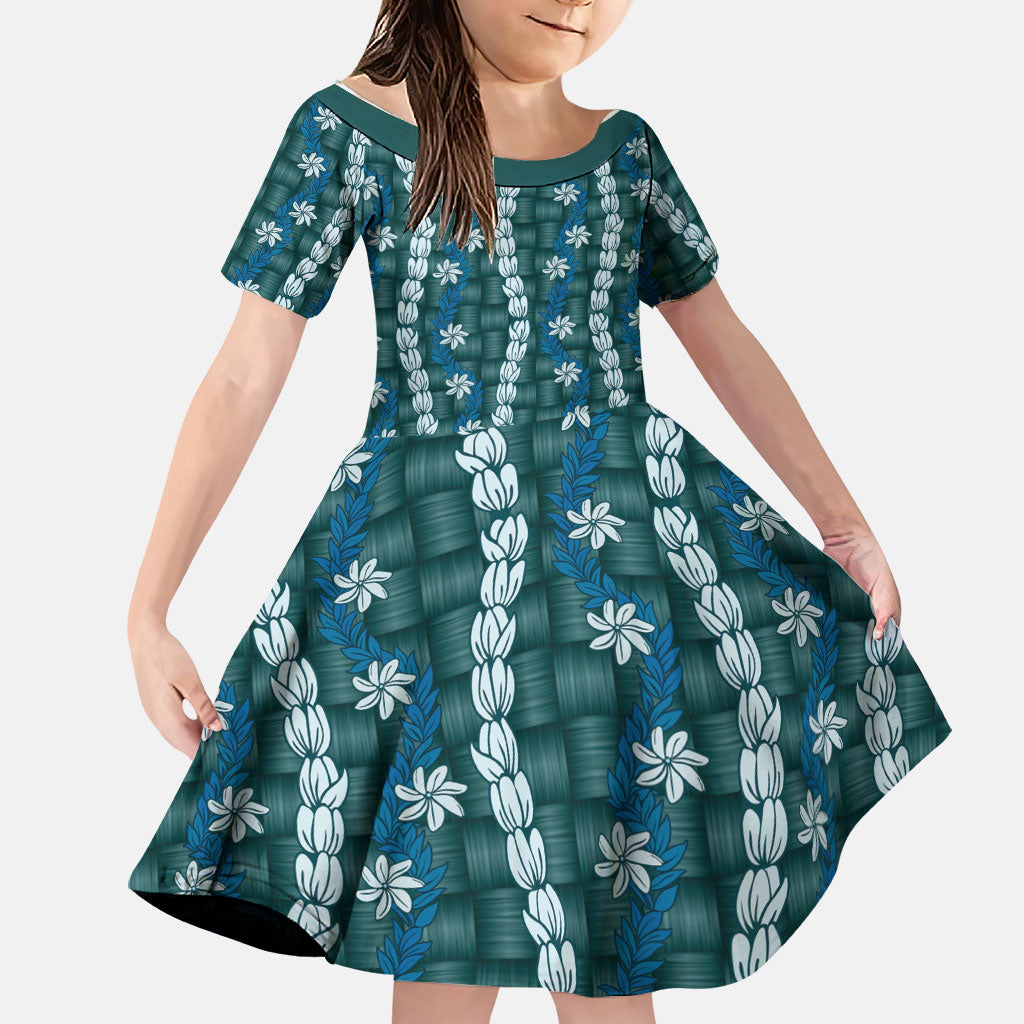 Pikake Maile Tiare Lei Family Matching Summer Maxi Dress and Hawaiian Shirt Polu Lauhala Pattern