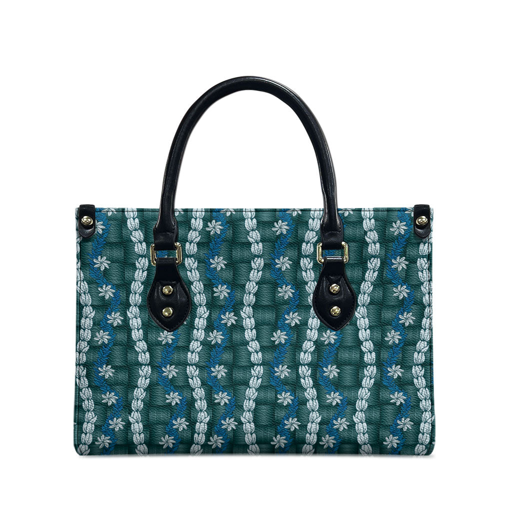 Pikake Maile Tiare Lei Leather Bag Polu Lauhala Pattern