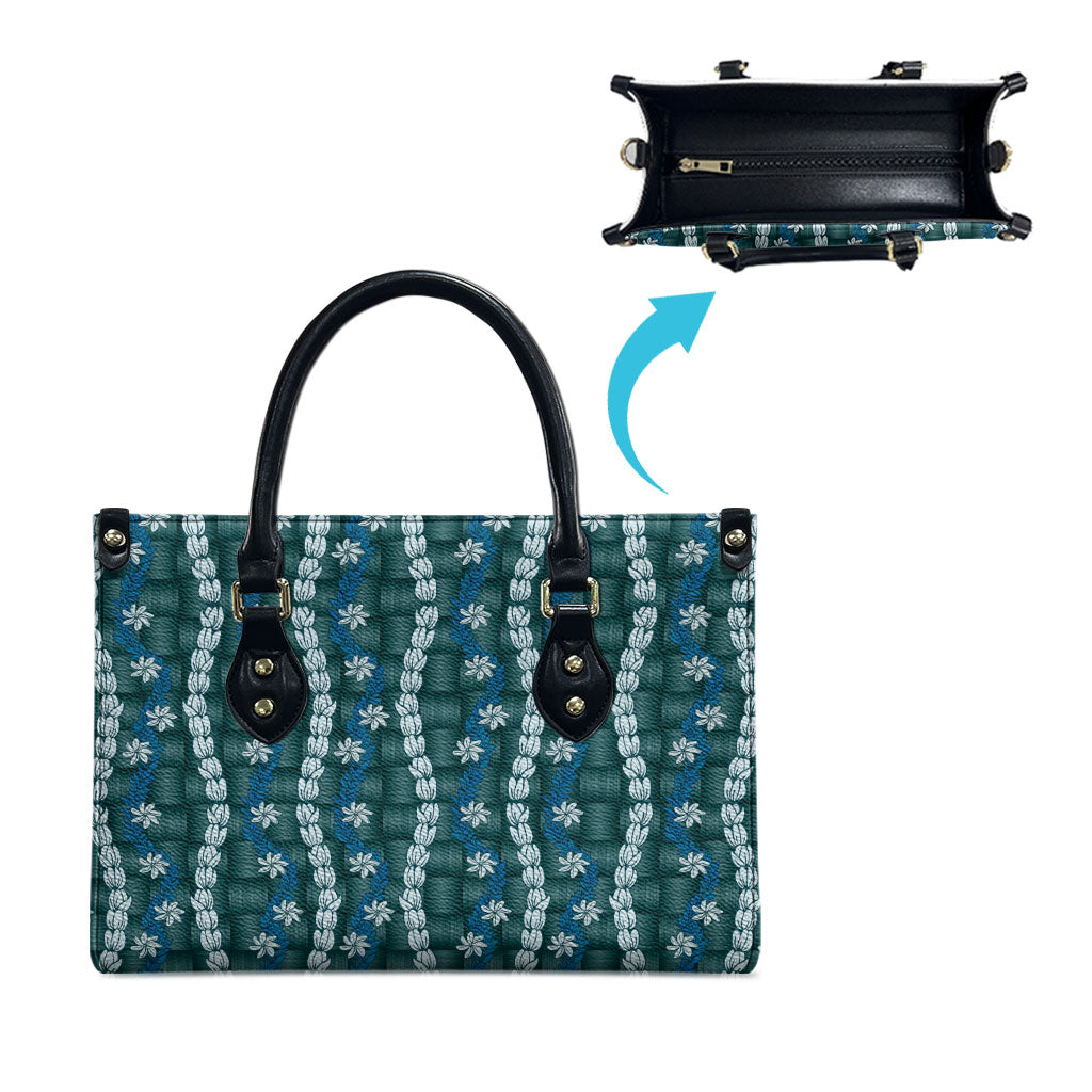 Pikake Maile Tiare Lei Leather Bag Polu Lauhala Pattern