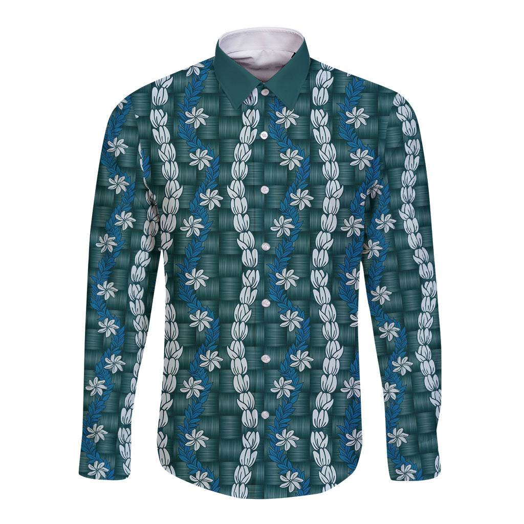 Pikake Maile Tiare Lei Long Sleeve Button Shirt Polu Lauhala Pattern