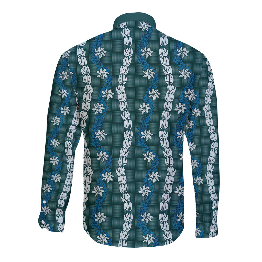 Pikake Maile Tiare Lei Long Sleeve Button Shirt Polu Lauhala Pattern