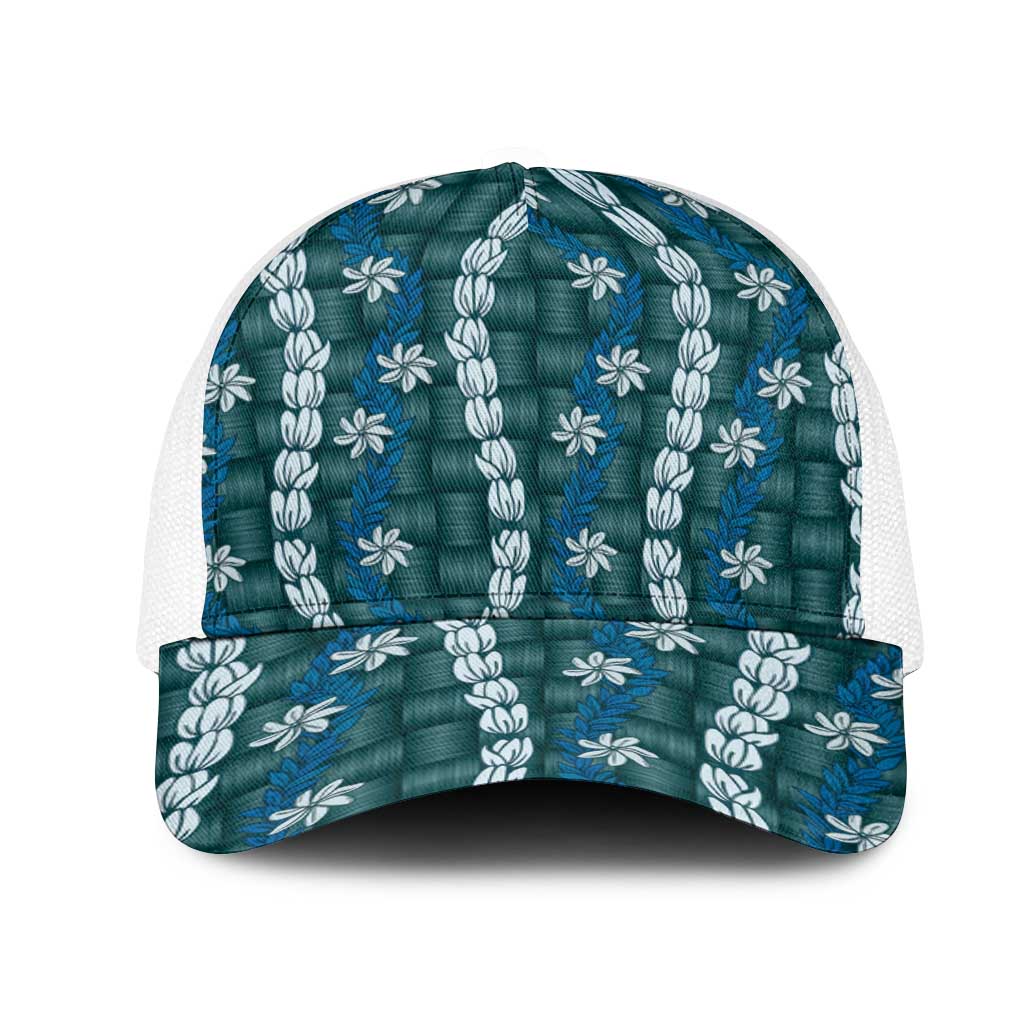 Pikake Maile Tiare Lei Mesh Trucker Cap Polu Lauhala Pattern