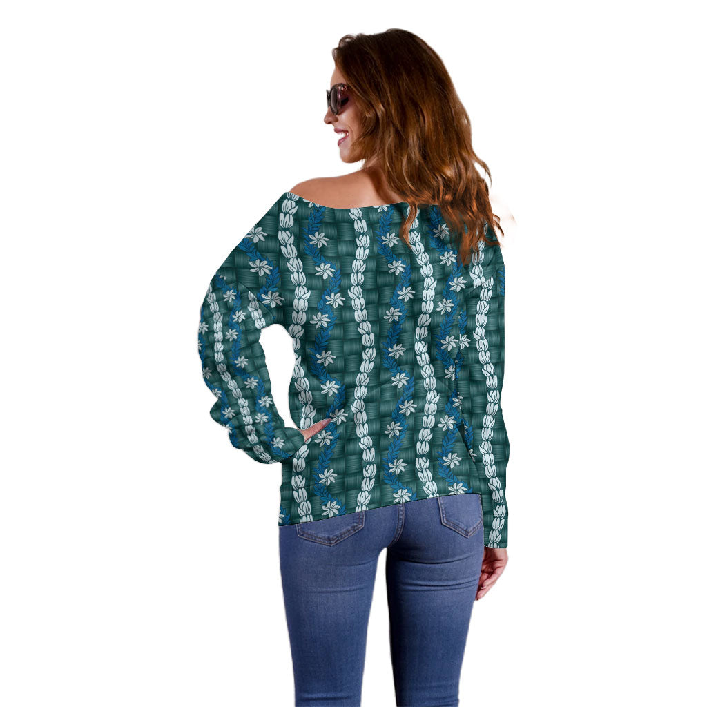 Pikake Maile Tiare Lei Off Shoulder Sweater Polu Lauhala Pattern