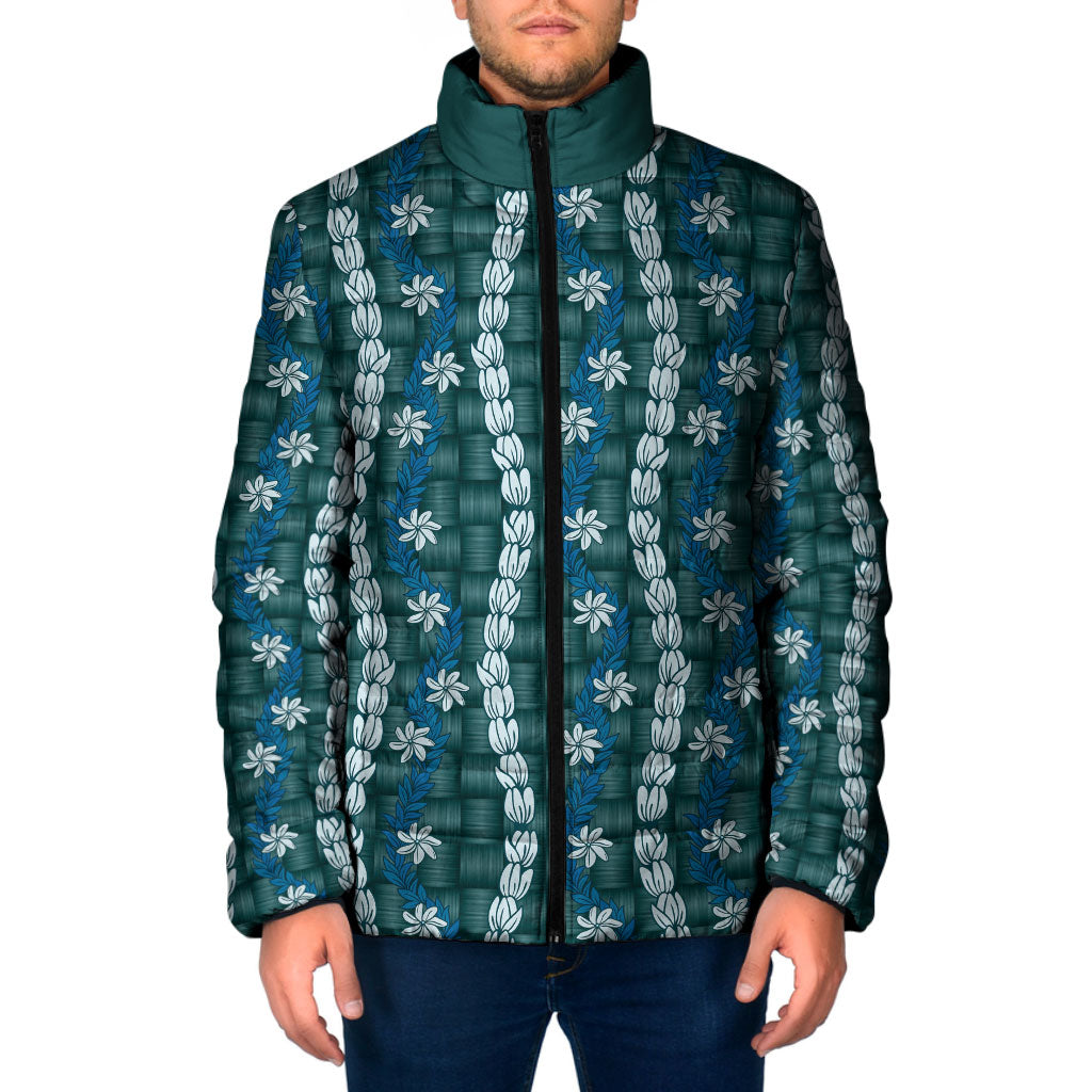 Pikake Maile Tiare Lei Padded Jacket Polu Lauhala Pattern LT01 Men Blue - Polynesian Pride